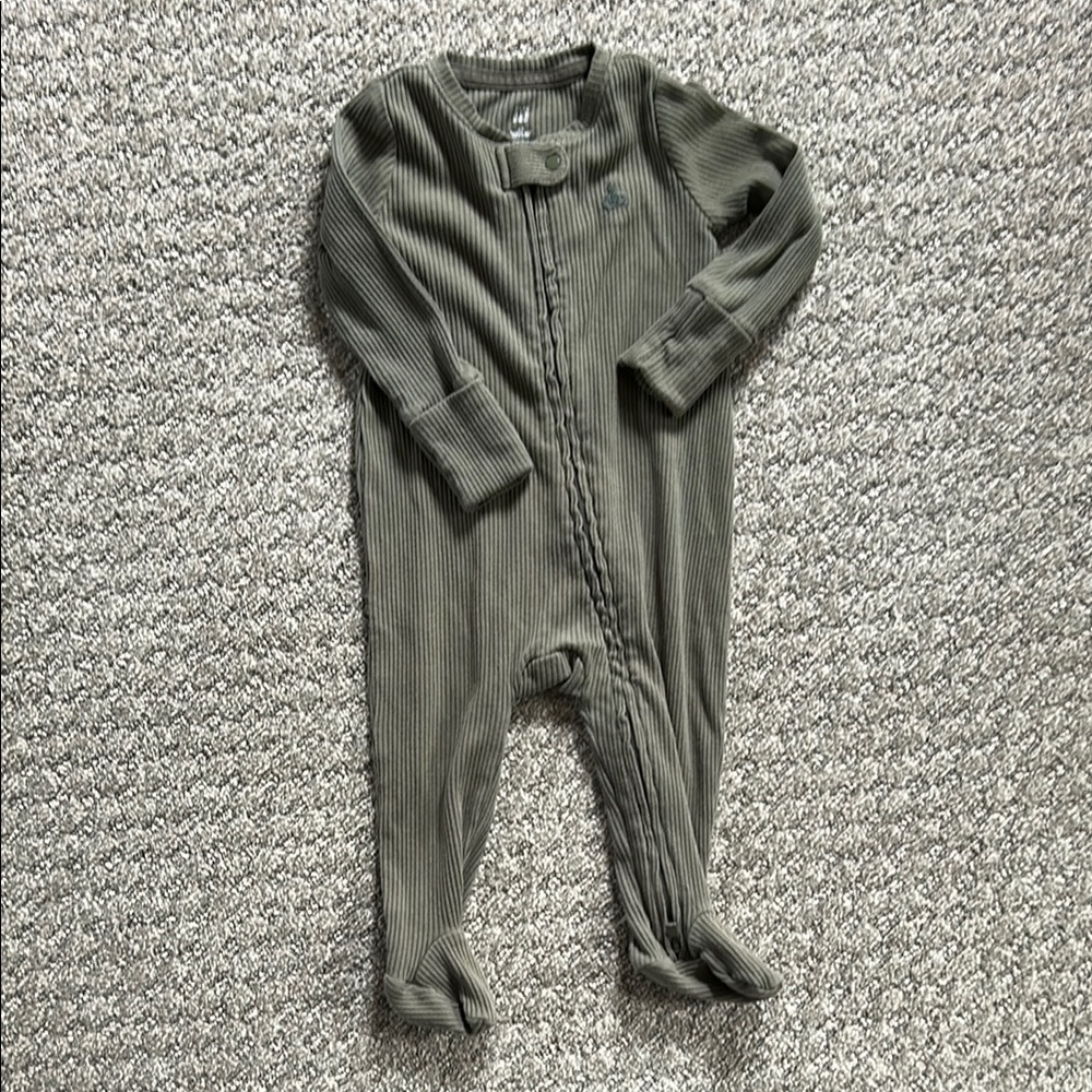 Olive Green Ribbed Kids One Piece